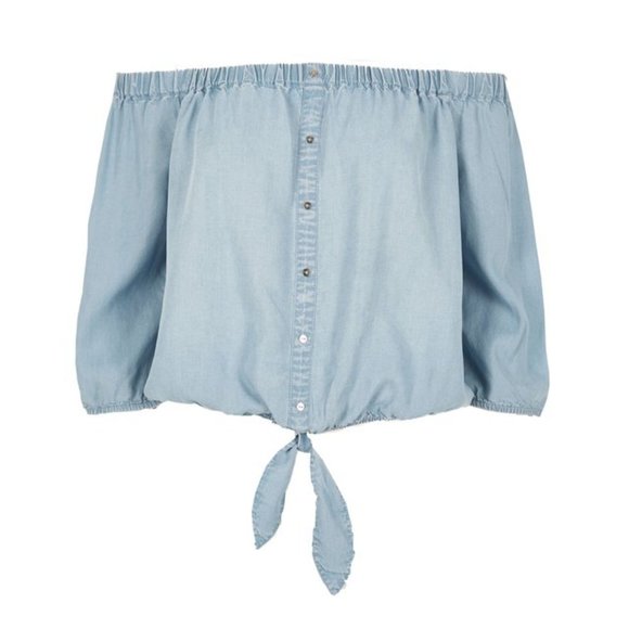 River Island Off the Shoulder Tie Front 3/4 Sleeve Top size 8 - Picture 4 of 5